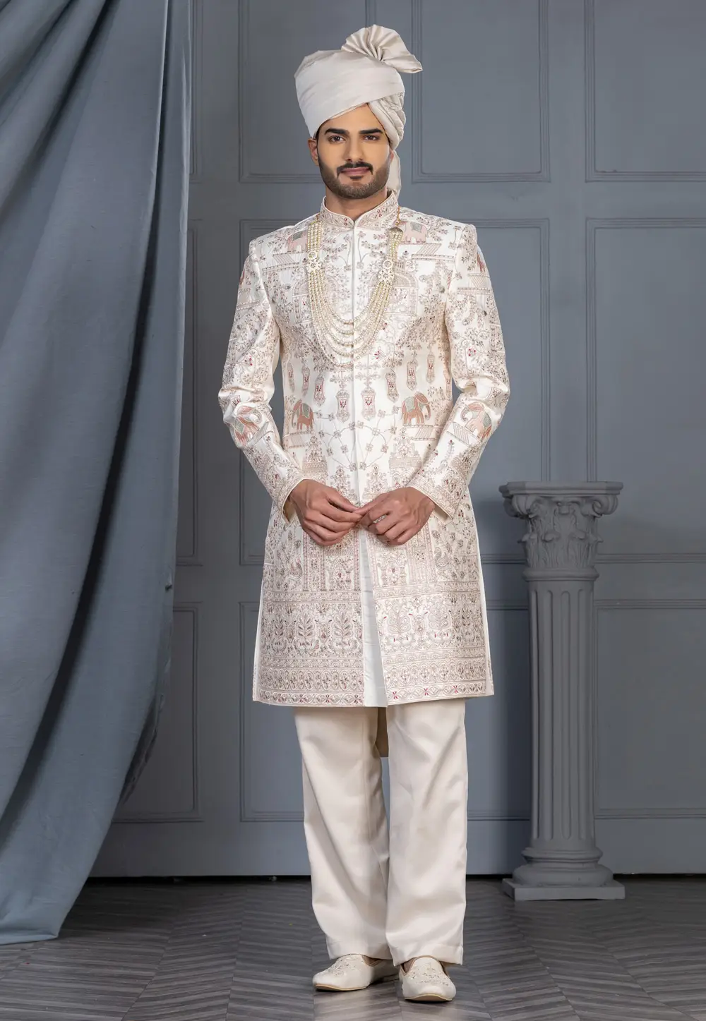 White Silk Sherwani 336559