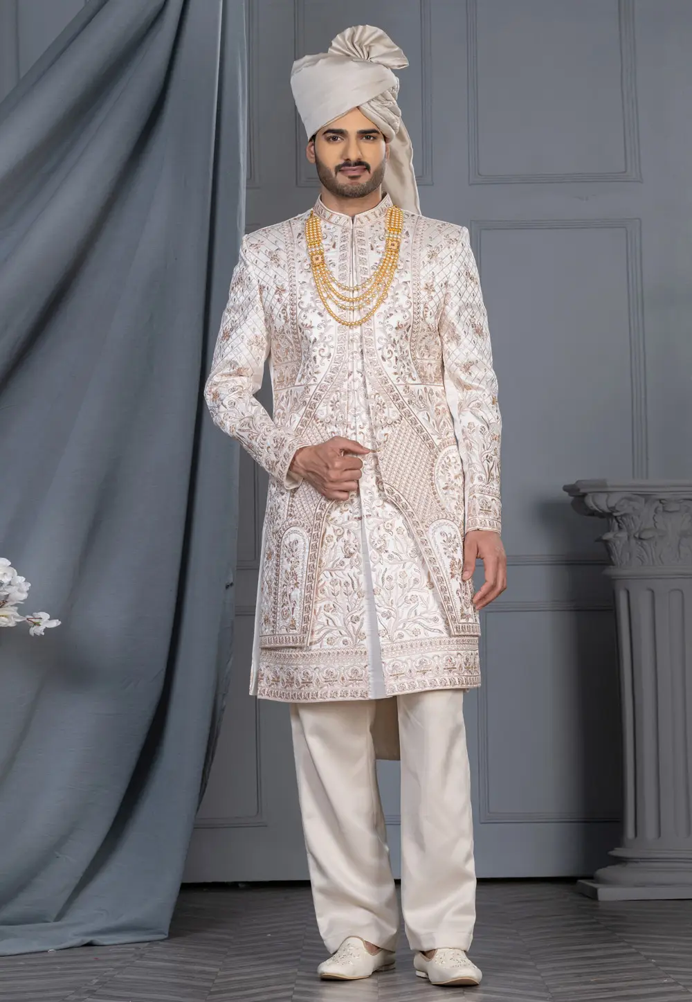 White Silk Sherwani 336564