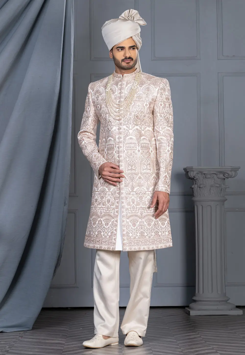 White Silk Sherwani 336577