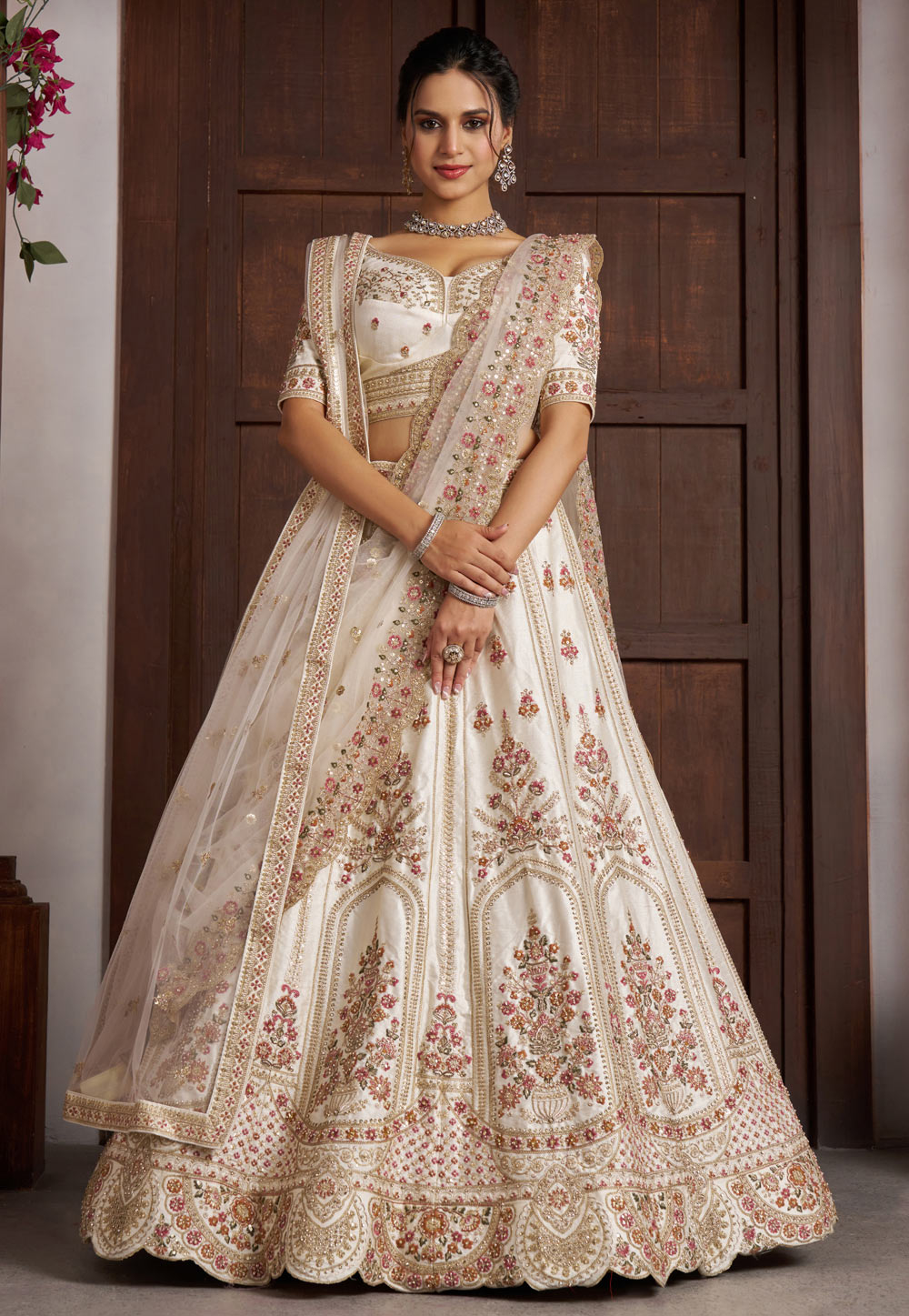 White Silk Wedding Lehenga Choli 329383