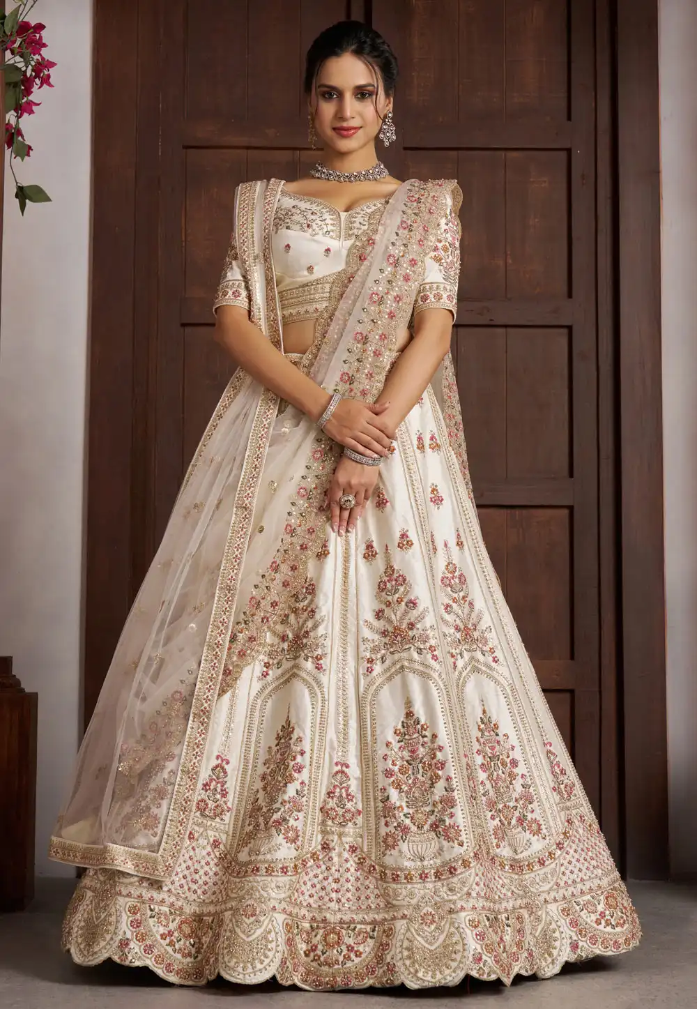 White Silk Wedding Lehenga Choli 329383