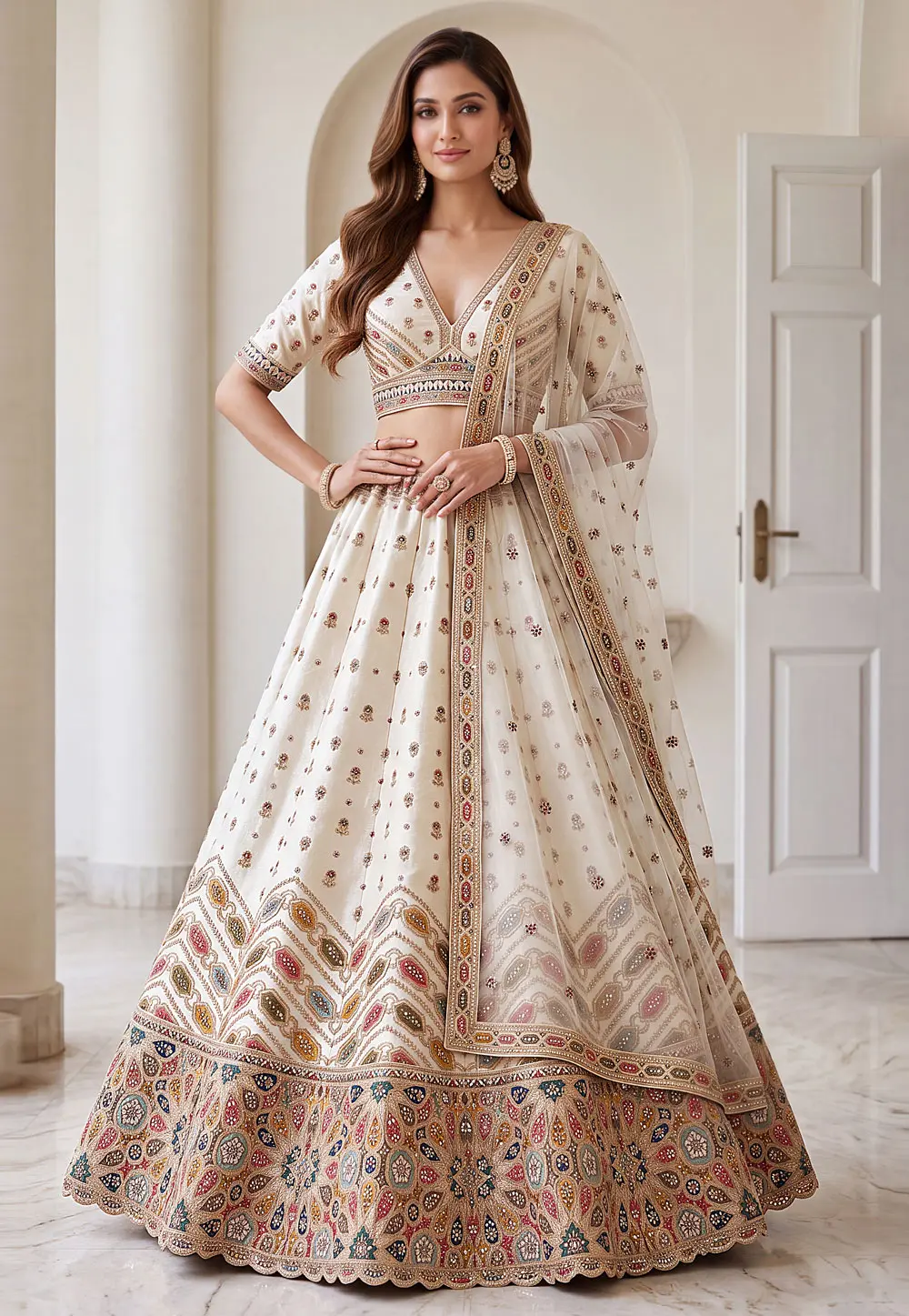 White Silk Wedding Lehenga Choli 332032