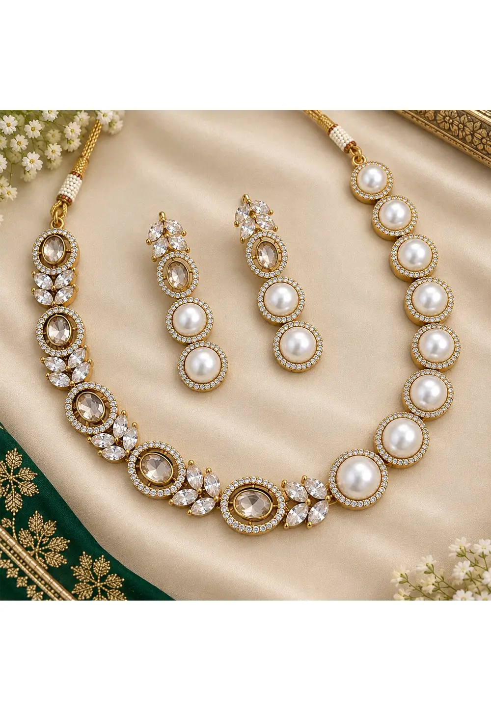 White Stone Necklace With Earrings 335570