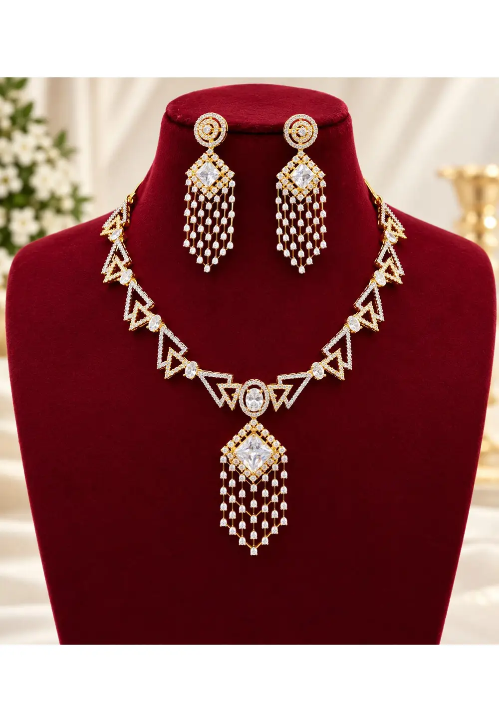 White Stone Necklace With Earrings 335572