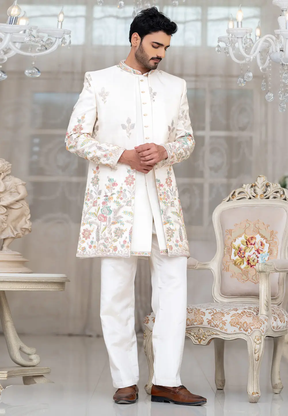 White Tissue Indo Western Suit 336511