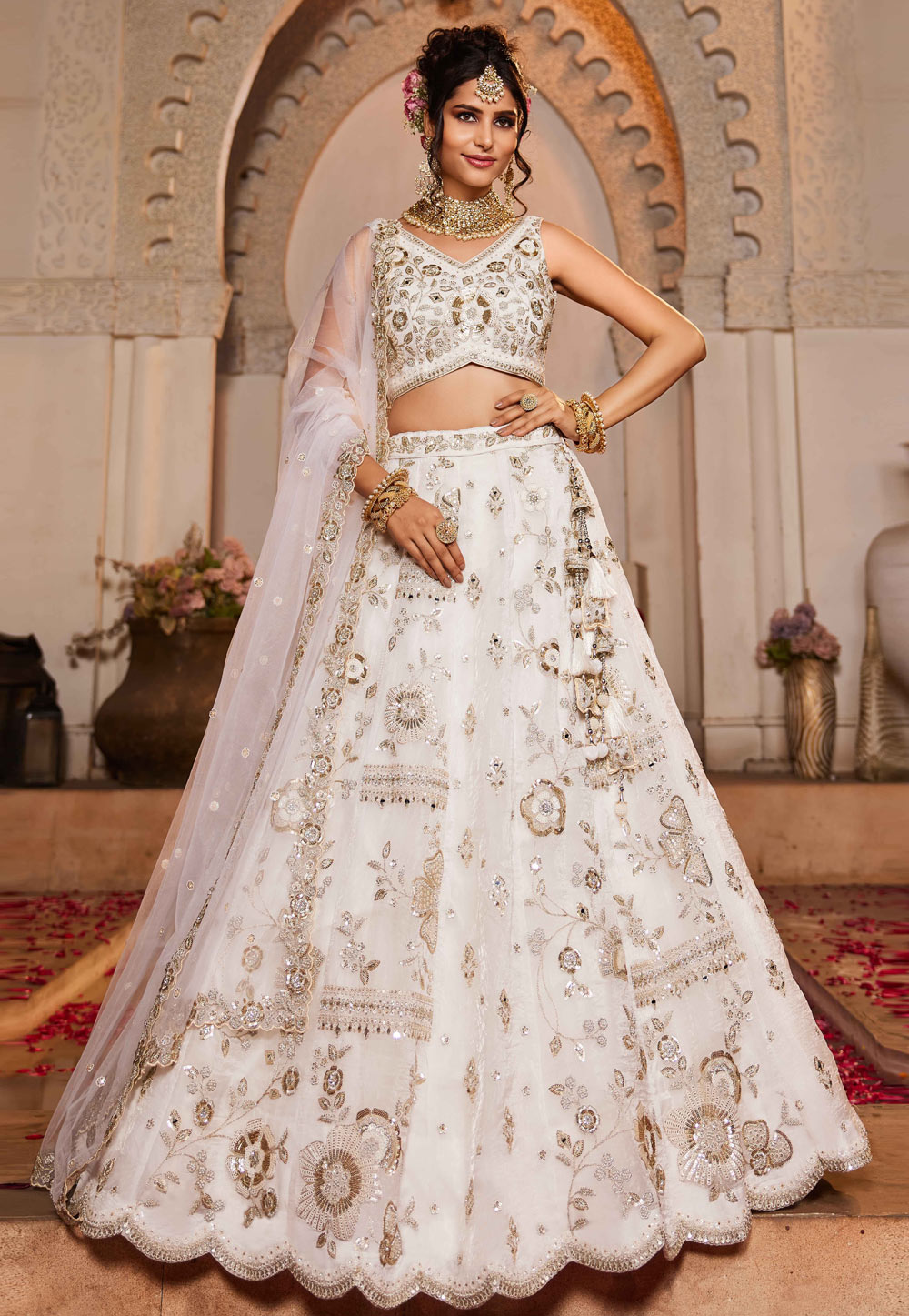 White Tissue Lehenga Choli For Wedding 306624