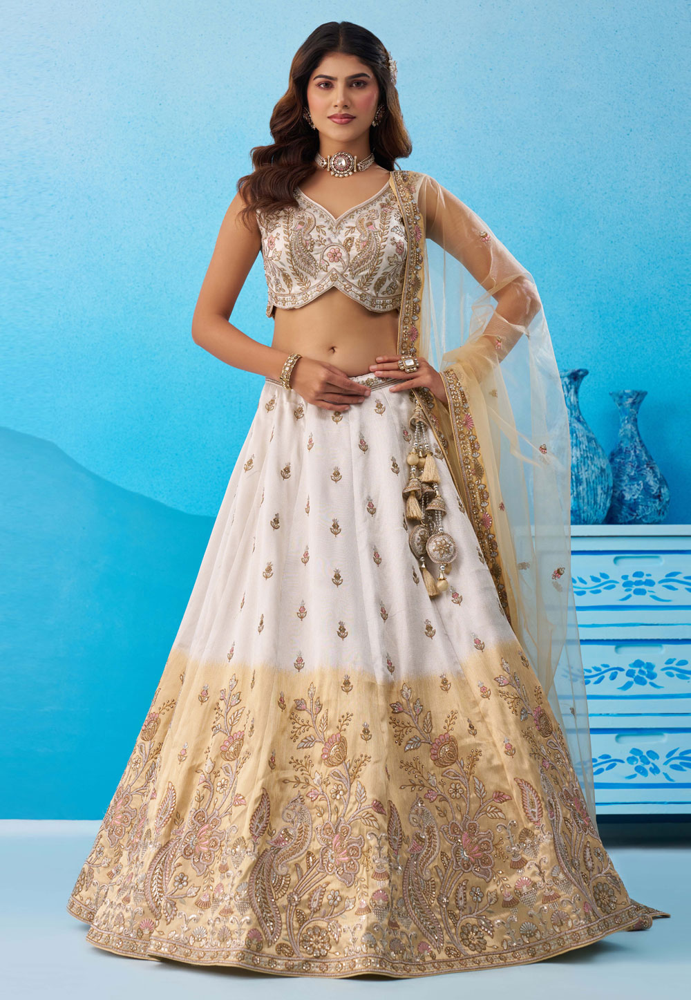 White Tissue Lehenga Choli For Wedding 328215