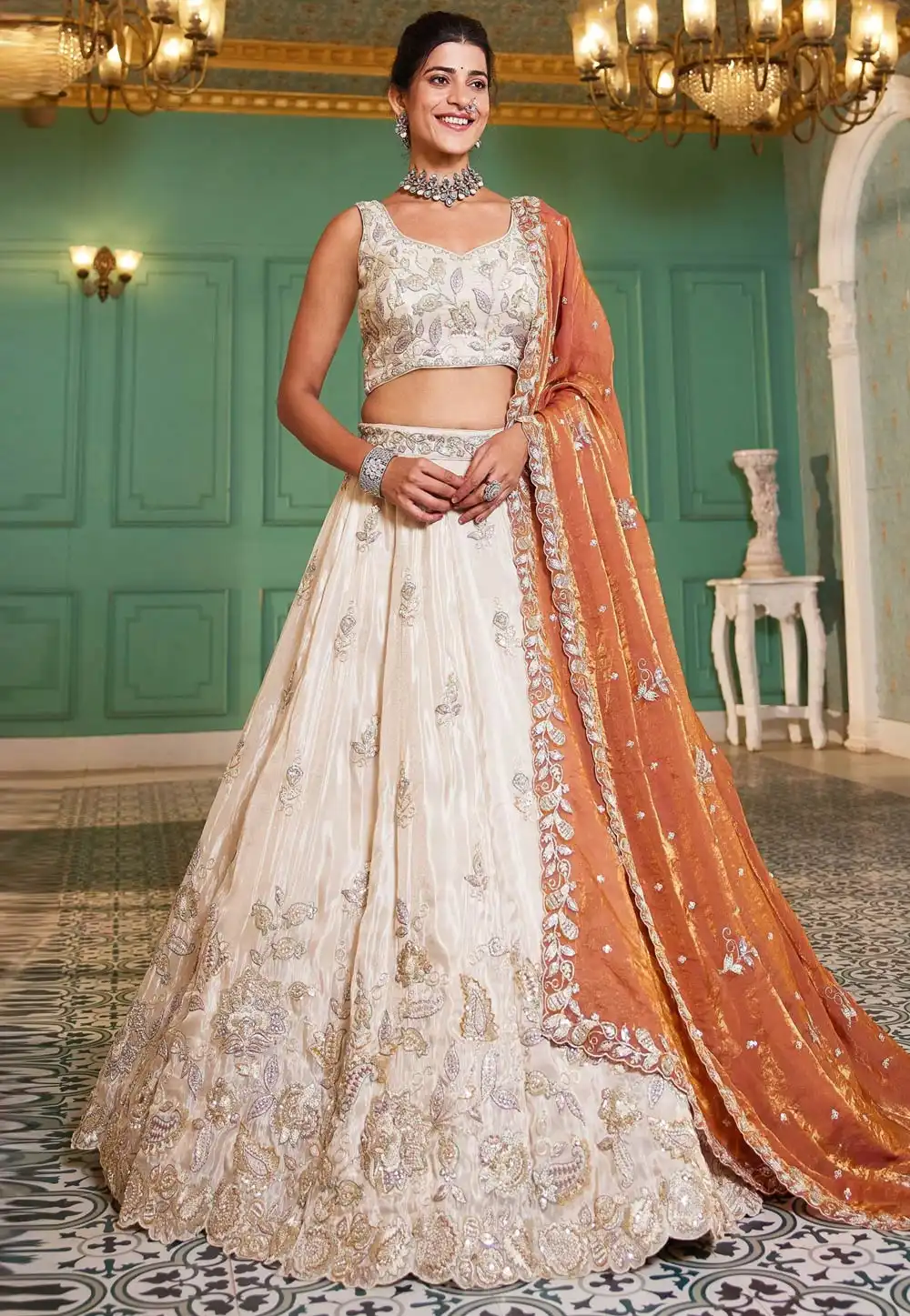 White Tissue Lehenga Choli For Wedding 330156