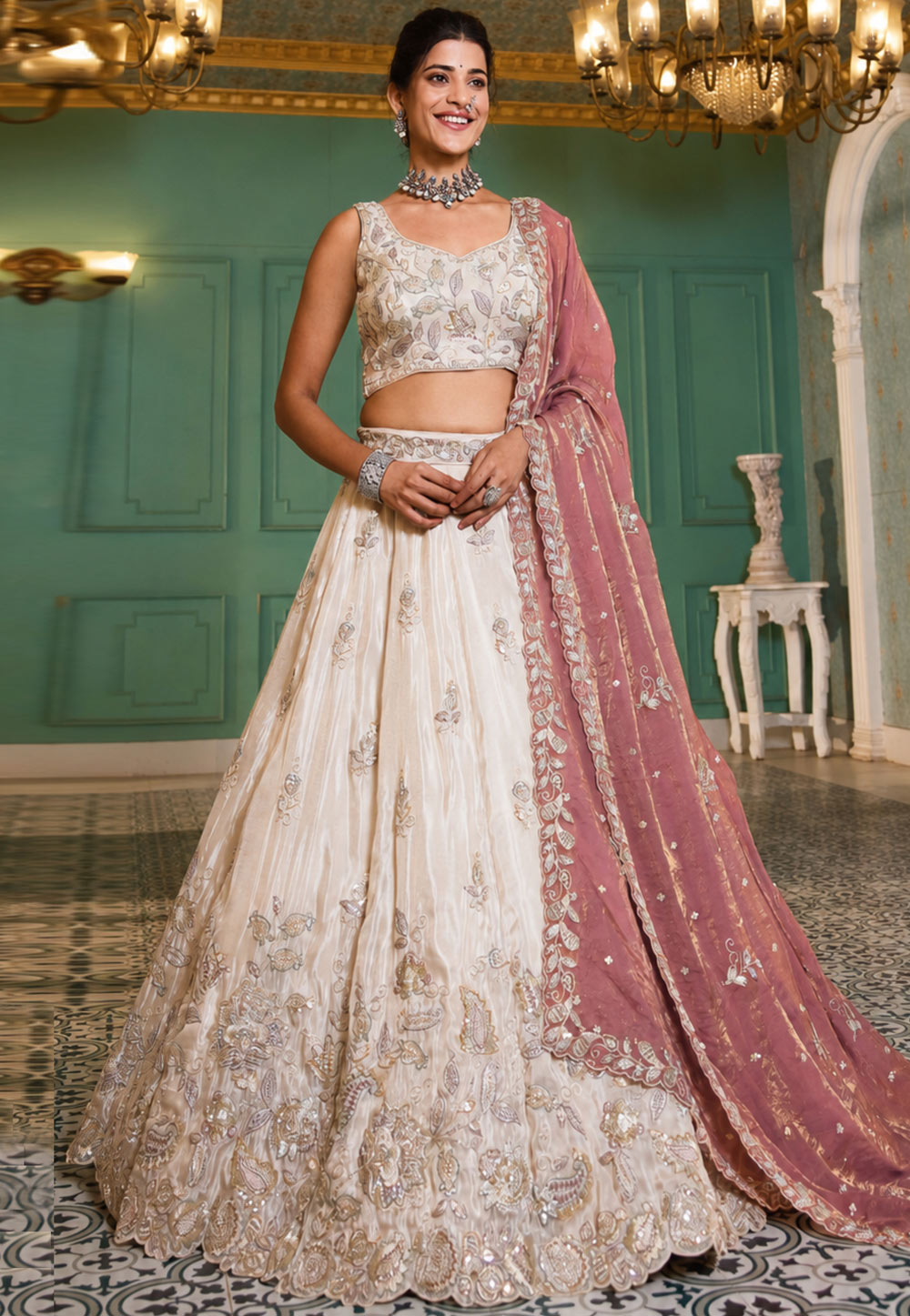 White Tissue Lehenga Choli For Wedding 330158