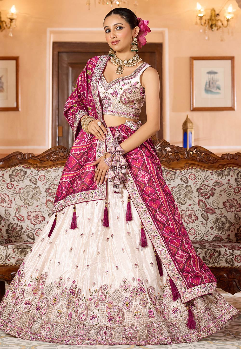 White Tissue Wedding Lehenga Choli 319409