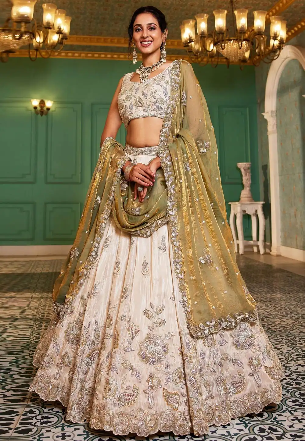 White Tissue Wedding Lehenga Choli 330157