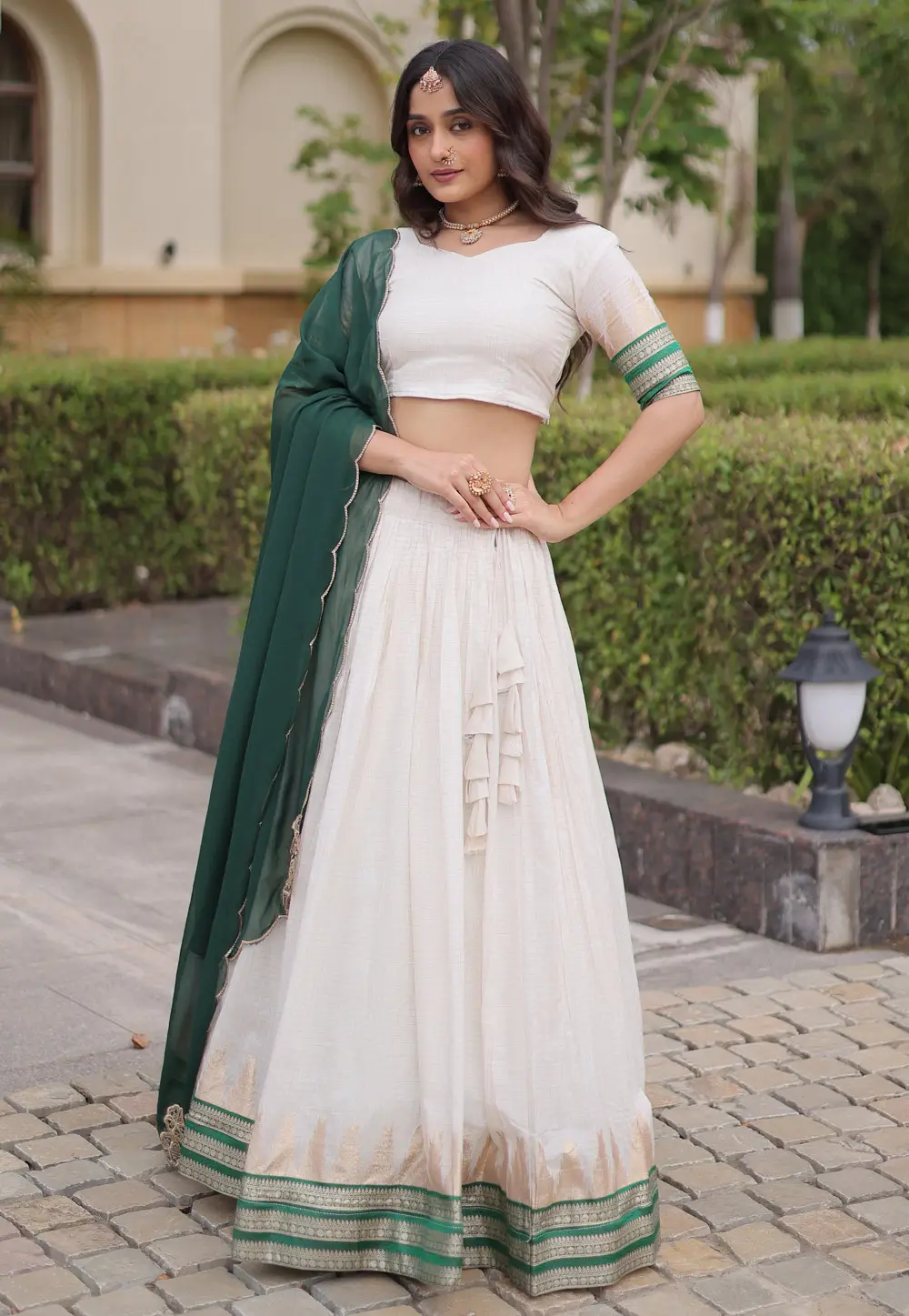 White Viscose Jacquard Circular Lehenga Choli 333074