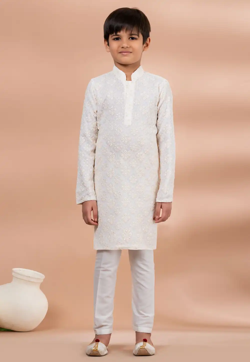 White Viscose Kids Kurta Pajama 284145
