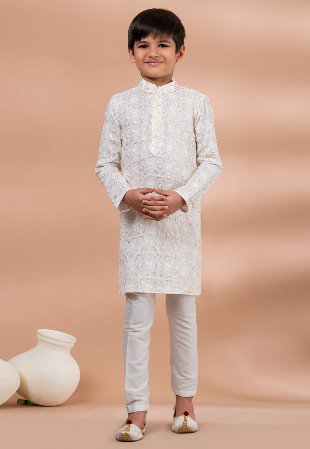 White Viscose Kids Kurta Pajama 284147