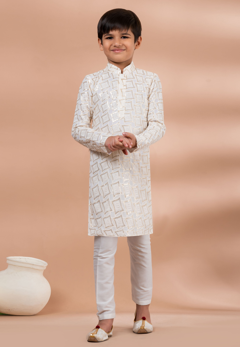 White Viscose Kids Kurta Pajama 284148