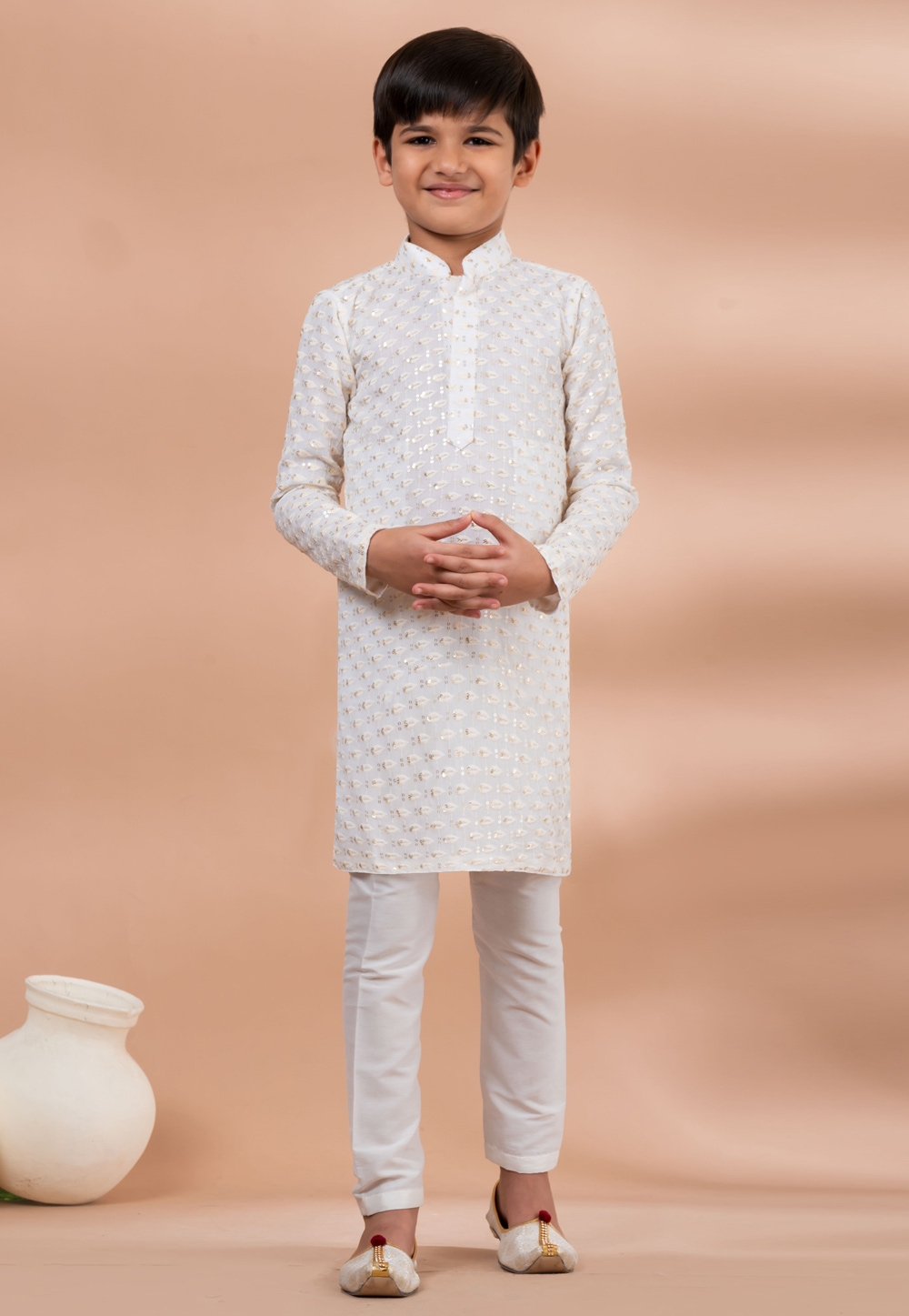 White Viscose Kids Kurta Pajama 284150