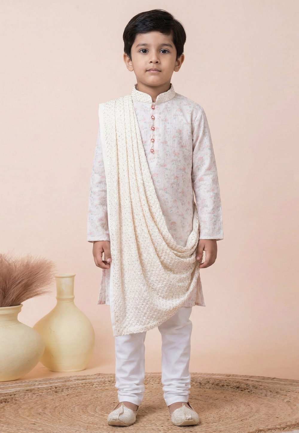 White Viscose Kids Kurta Pajama 322291