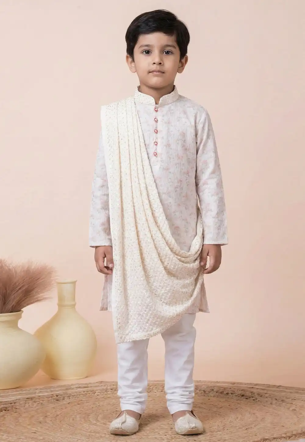 White Viscose Kids Kurta Pajama 322291