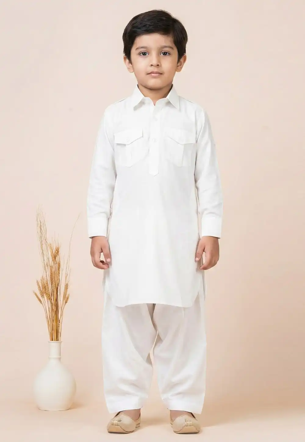 White Viscose Kids Pathani Suit 322085