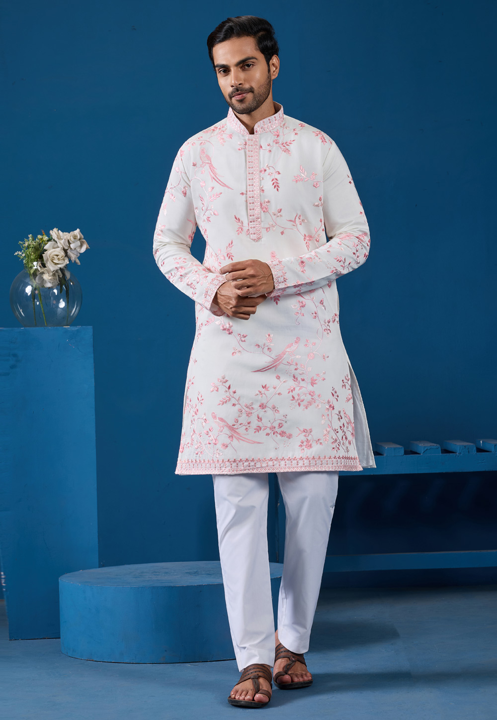 White Viscose Kurta Pajama 319965