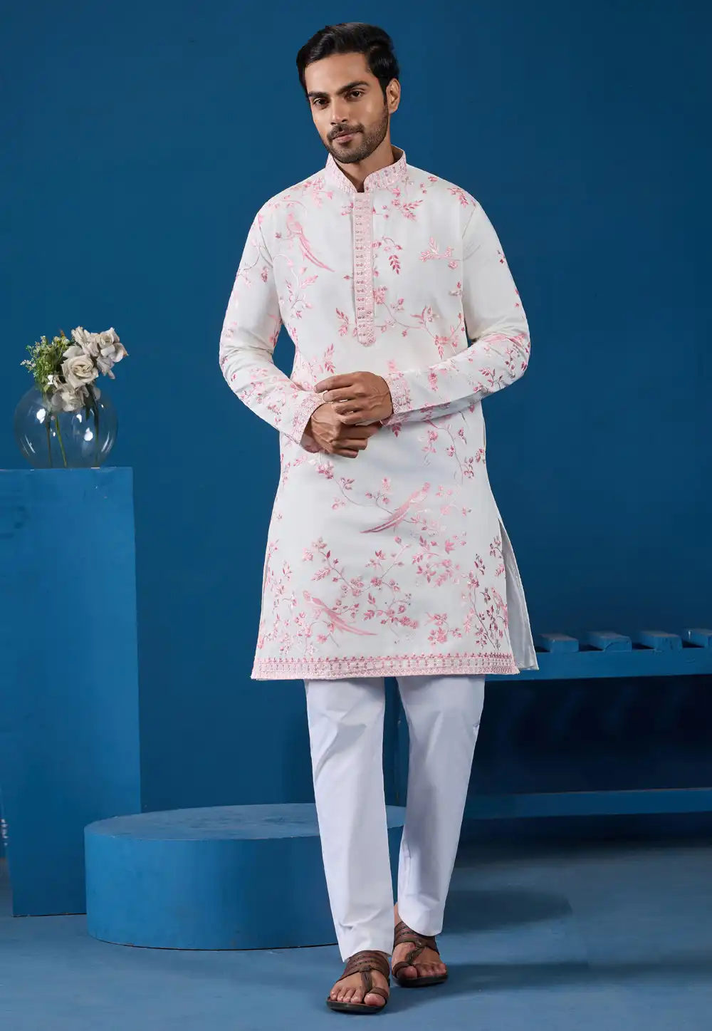 White Viscose Kurta Pajama 319965
