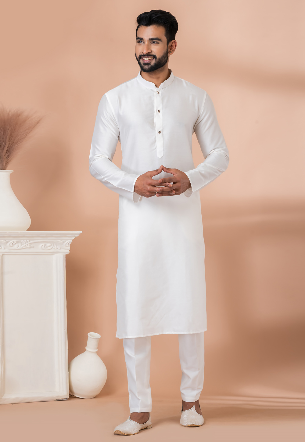 White Viscose Kurta Pajama 282542
