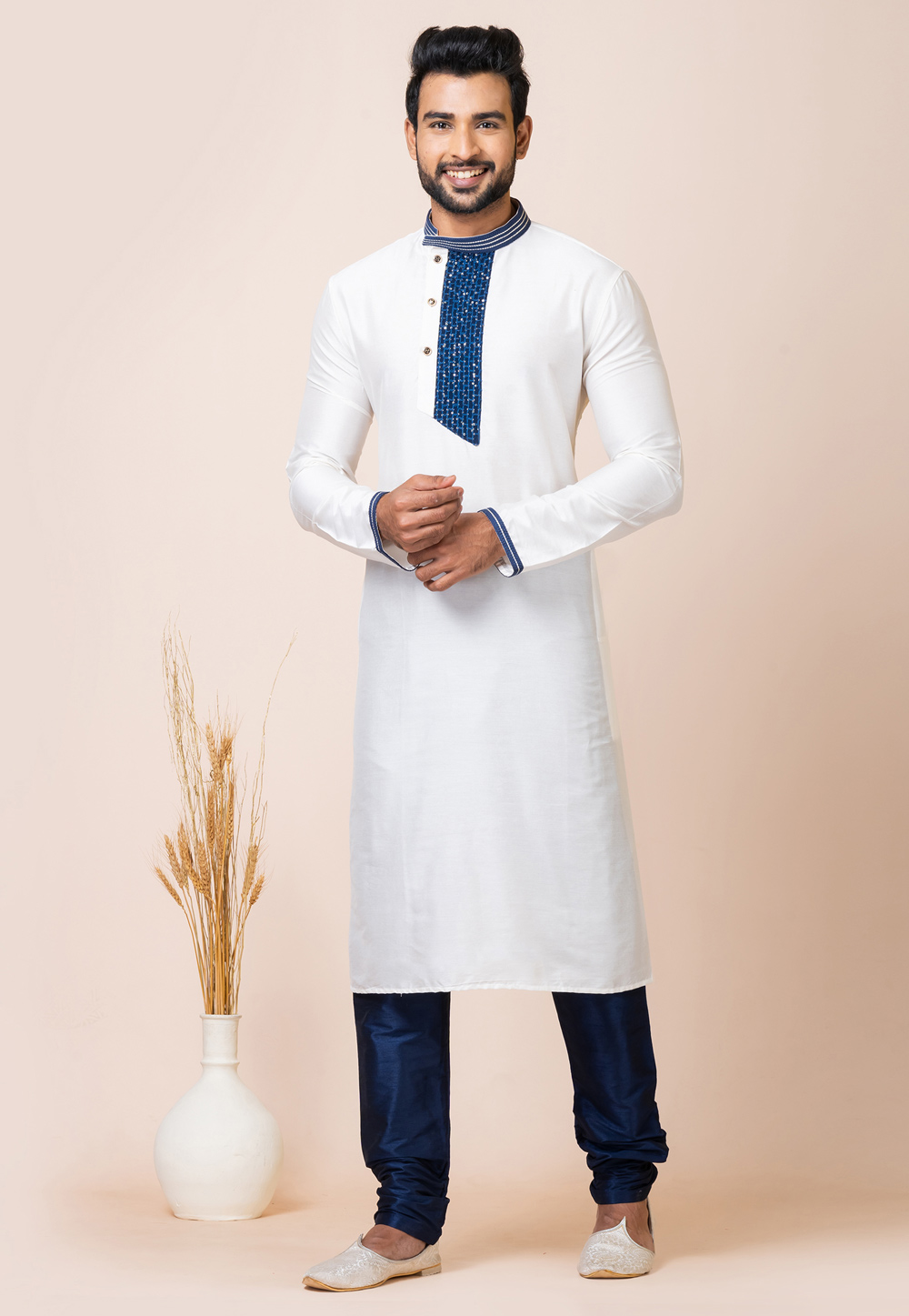 White Viscose Kurta Pajama 286260