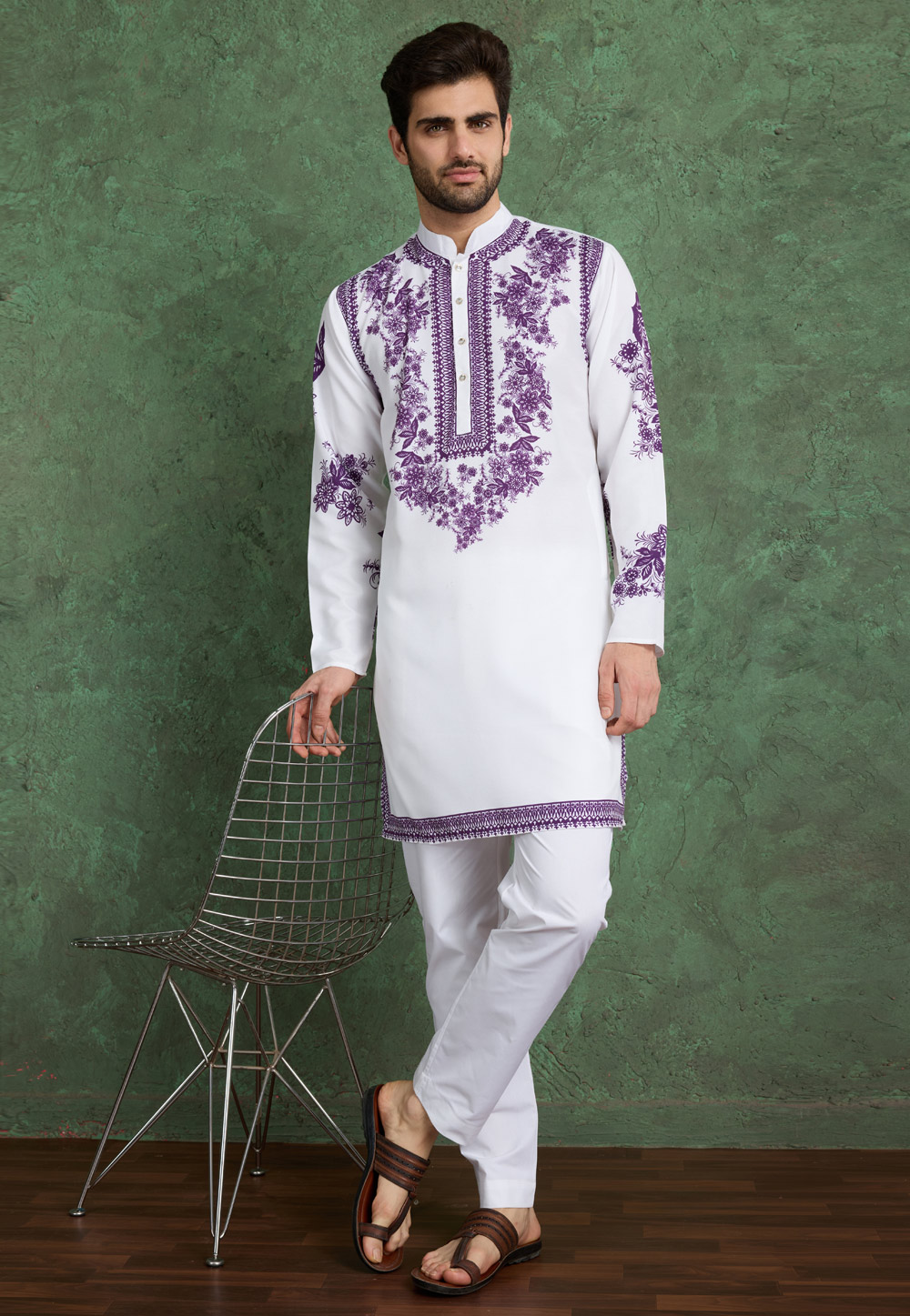 White Viscose Kurta Pajama 311665