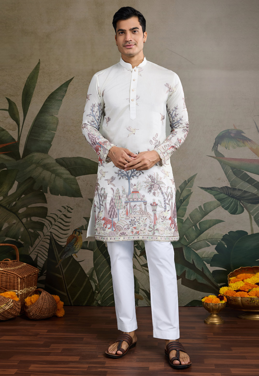 White Viscose Kurta Pajama 311700