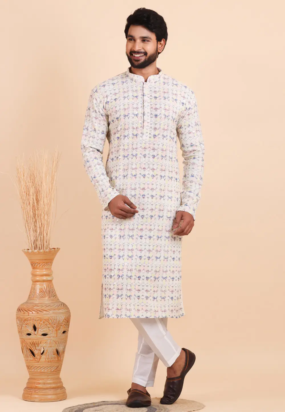 White Viscose Kurta Pajama 333850