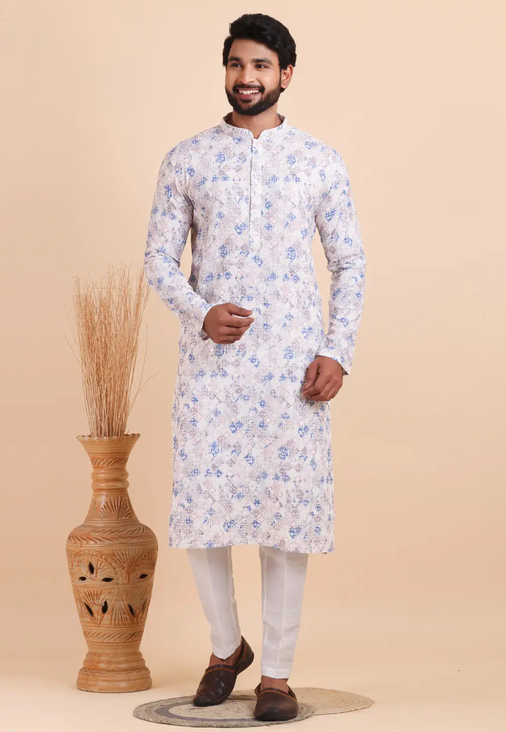 White Viscose Kurta Pajama 333852
