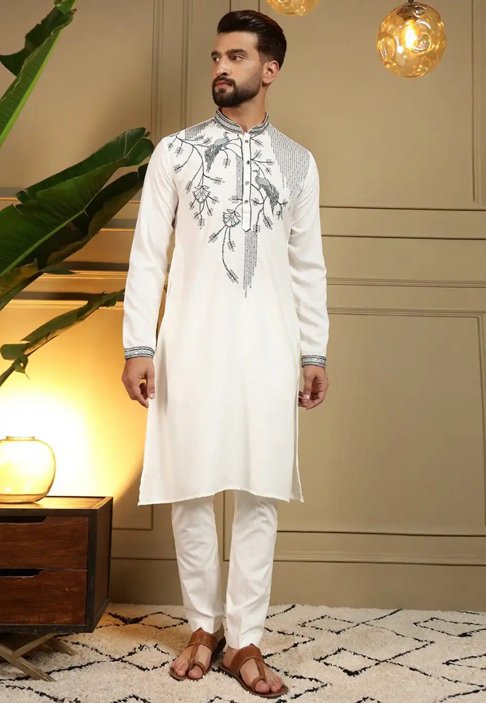 White Viscose Kurta Pajama 325866
