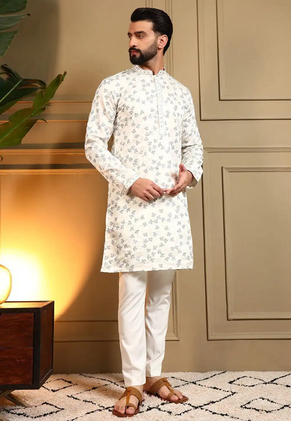 White Viscose Kurta Pajama 325870