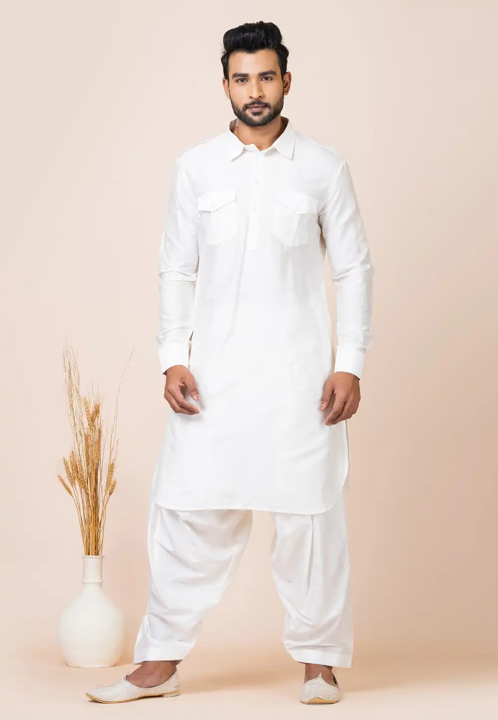 White Viscose Pathani Suit 286238