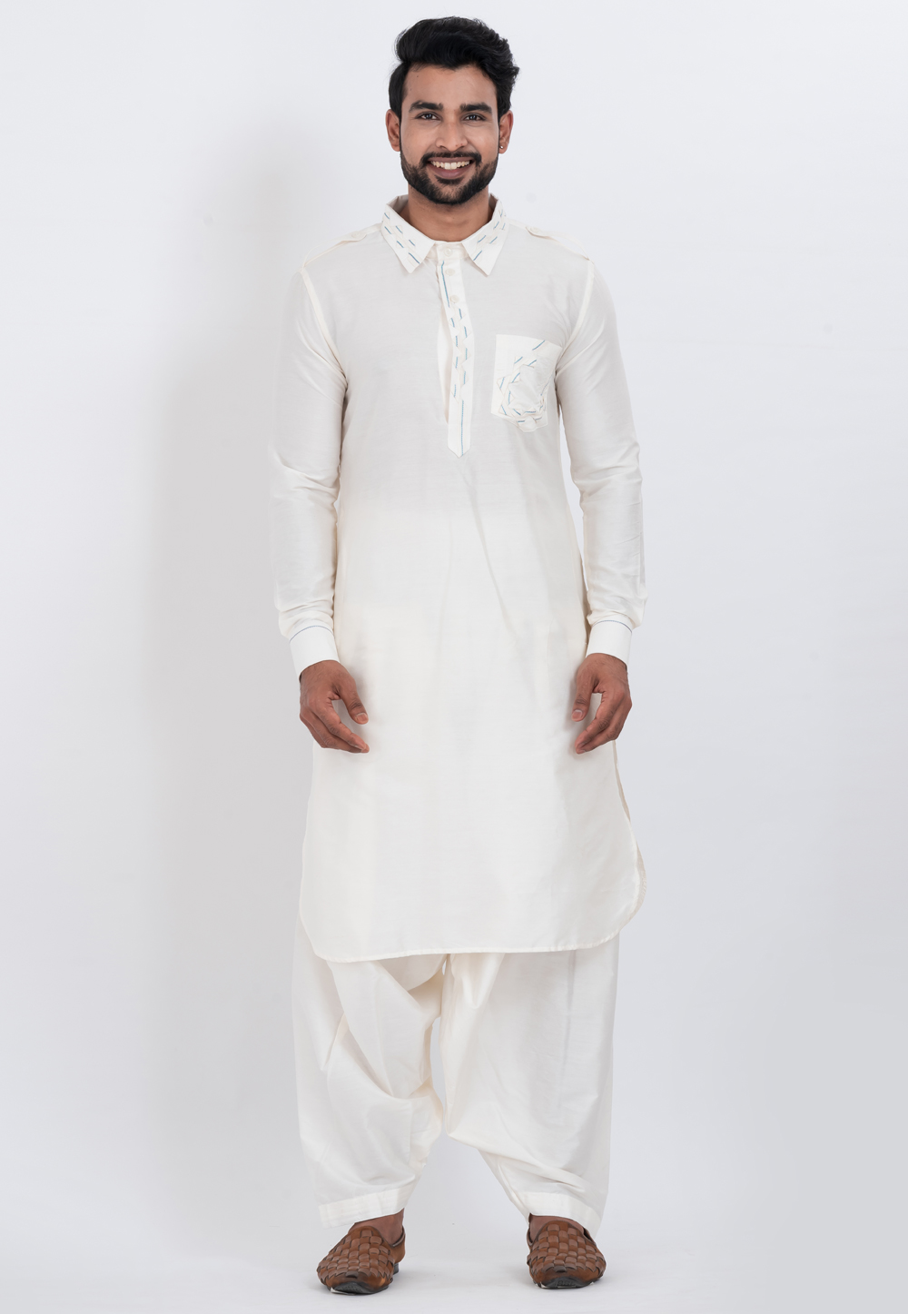 White Viscose Pathani Suit 306738