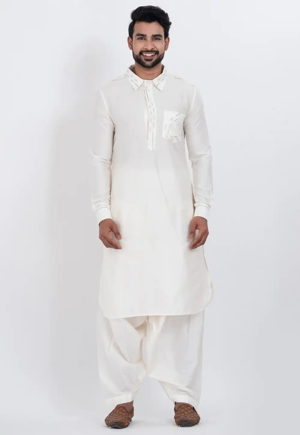 White Viscose Pathani Suit 306738