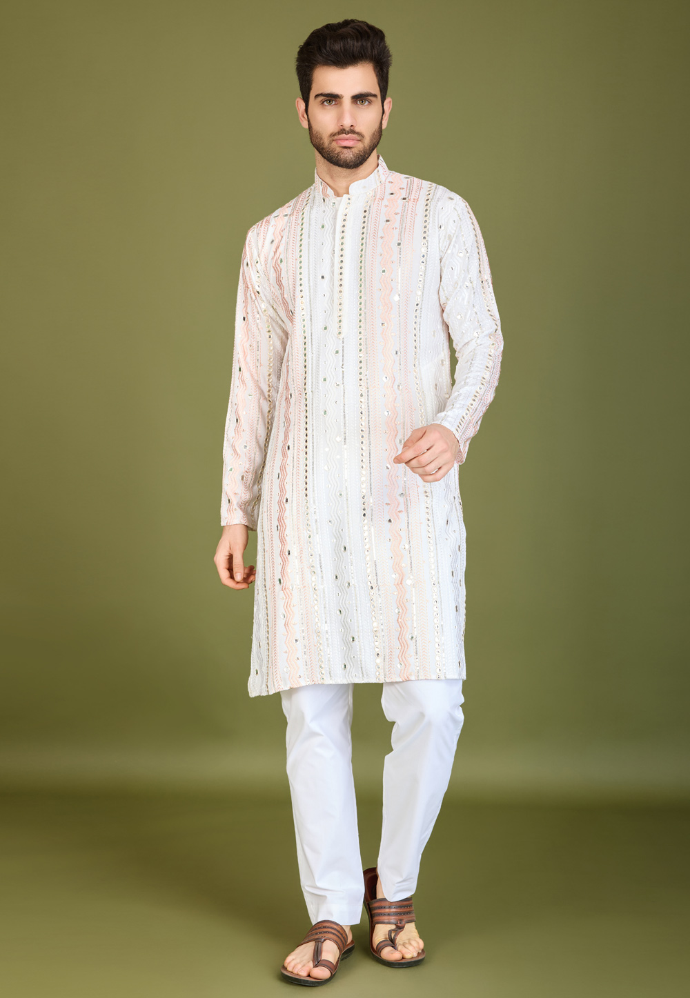 White Viscose Rayon Kurta Pajama 311683