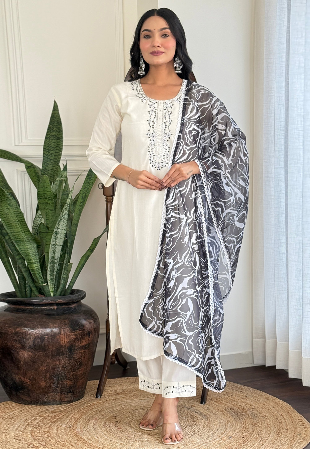 White Viscose Rayon Readymade Pant Style Suit 308785