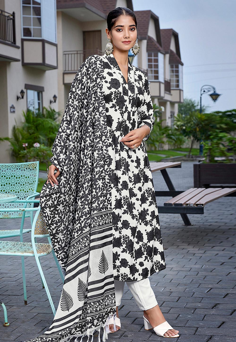 White Viscose Readymade Pant Style Suit 308122