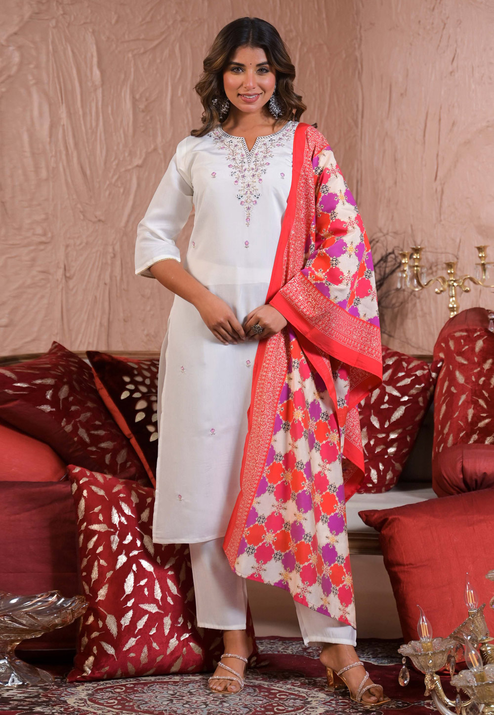 White Viscose Readymade Pant Style Suit 307837