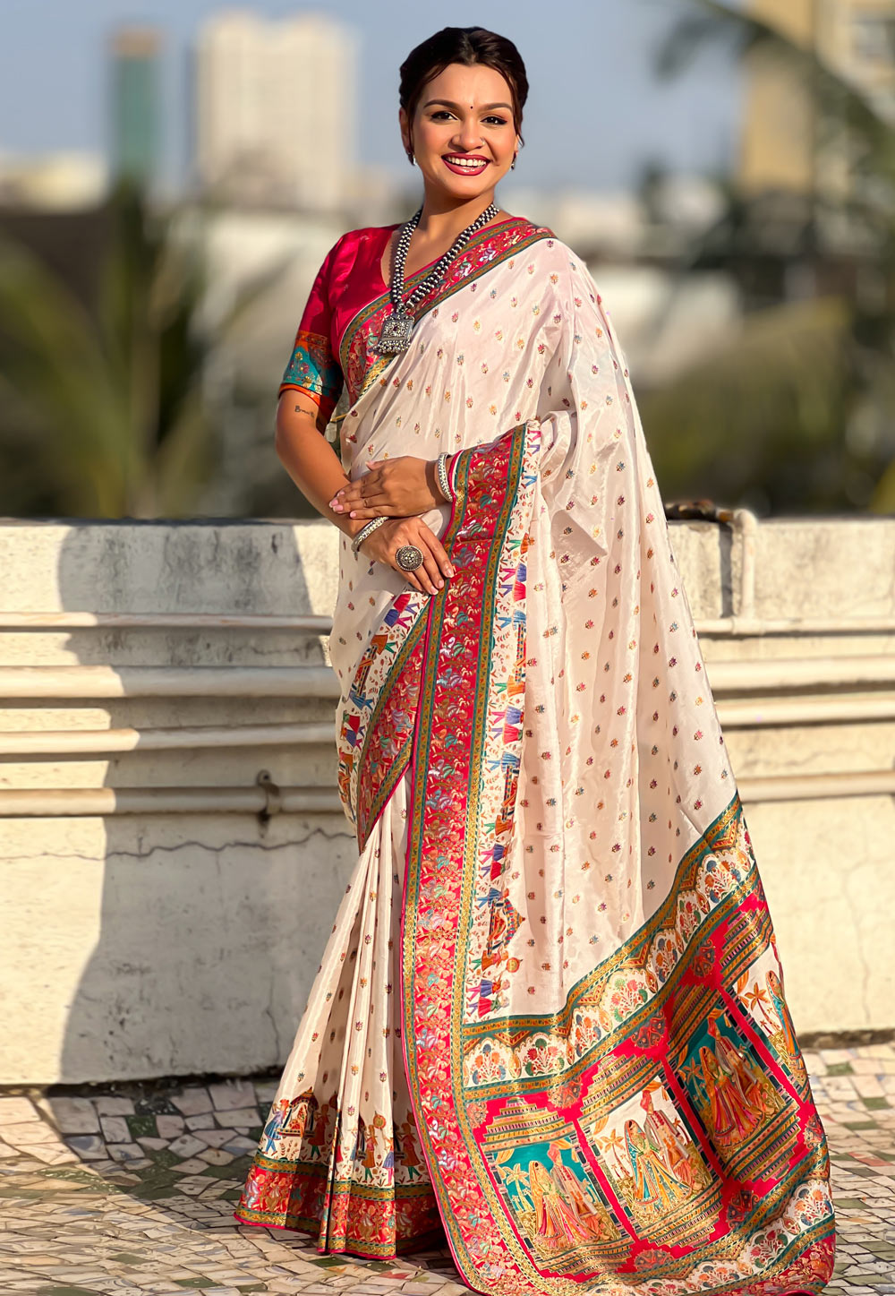 White Viscose Saree With Blouse 326523