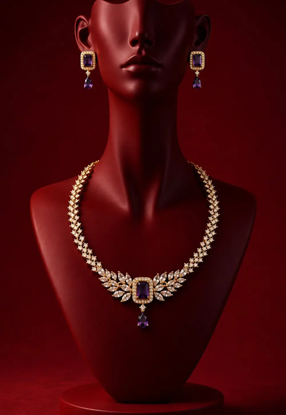 Wine Alloy Necklace With Earrings 332529