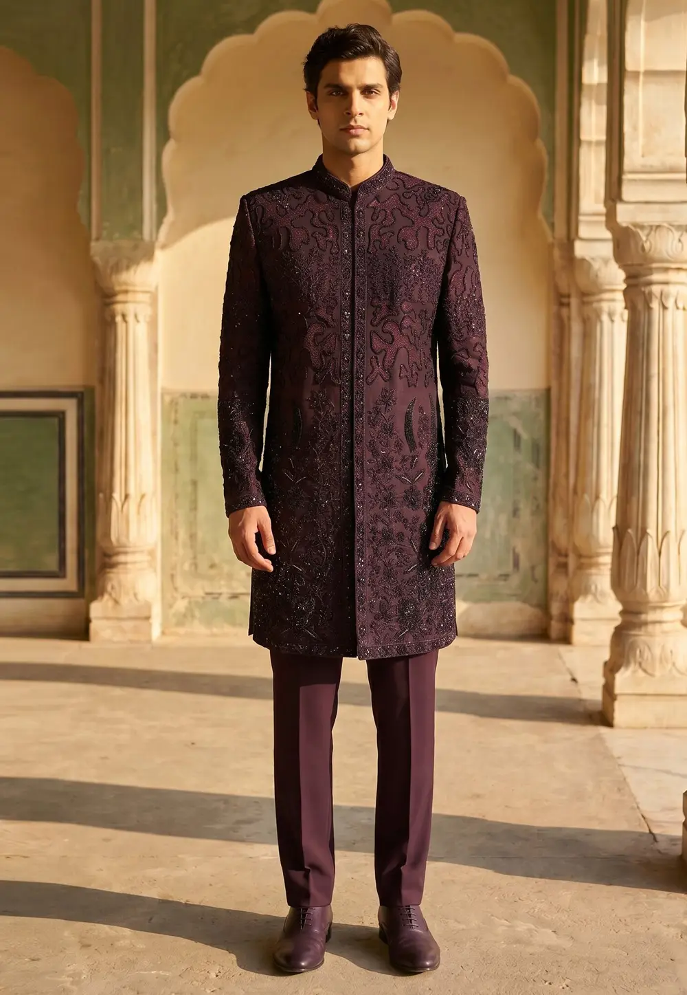 Wine Armani Indo Western Sherwani 330975