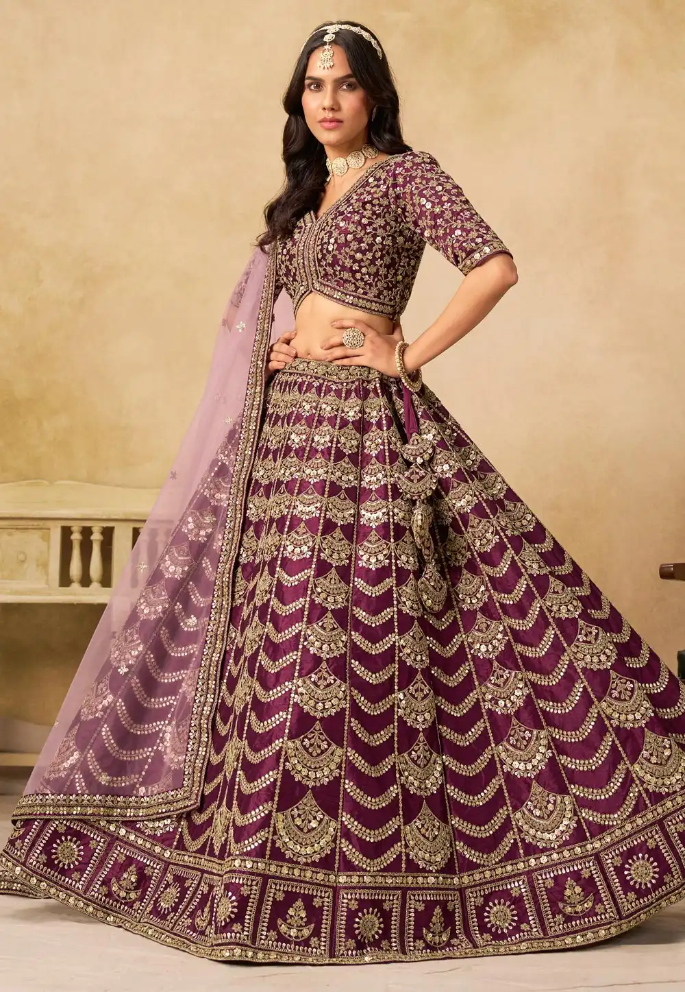 Wine Art Silk Circular Lehenga Choli 319191