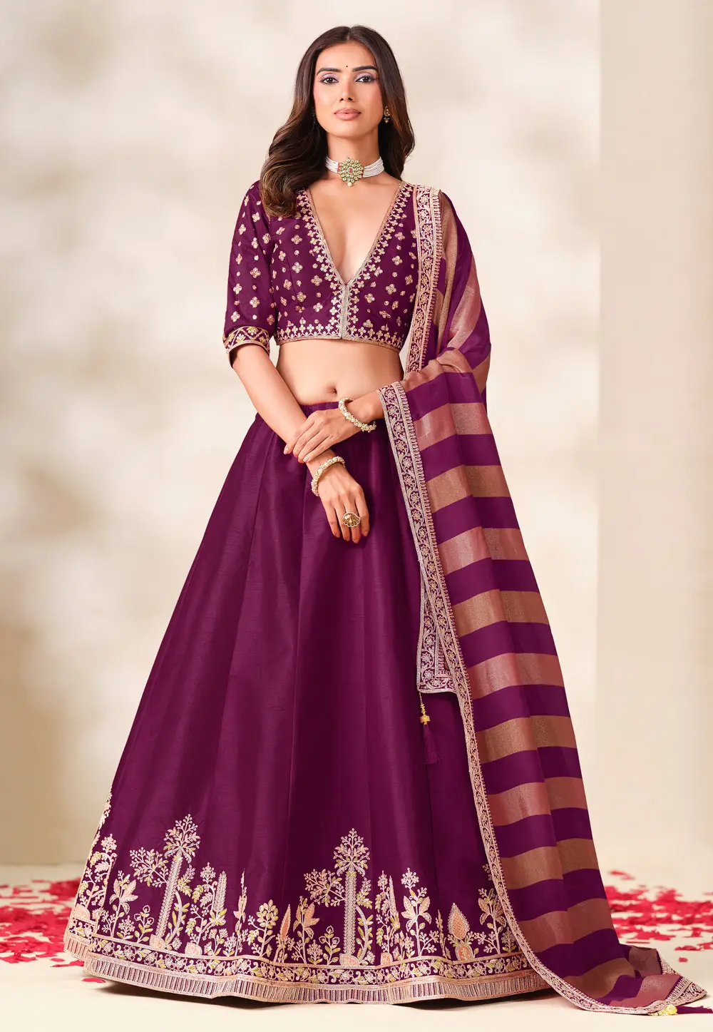 Wine Art Silk Circular Lehenga Choli 336478