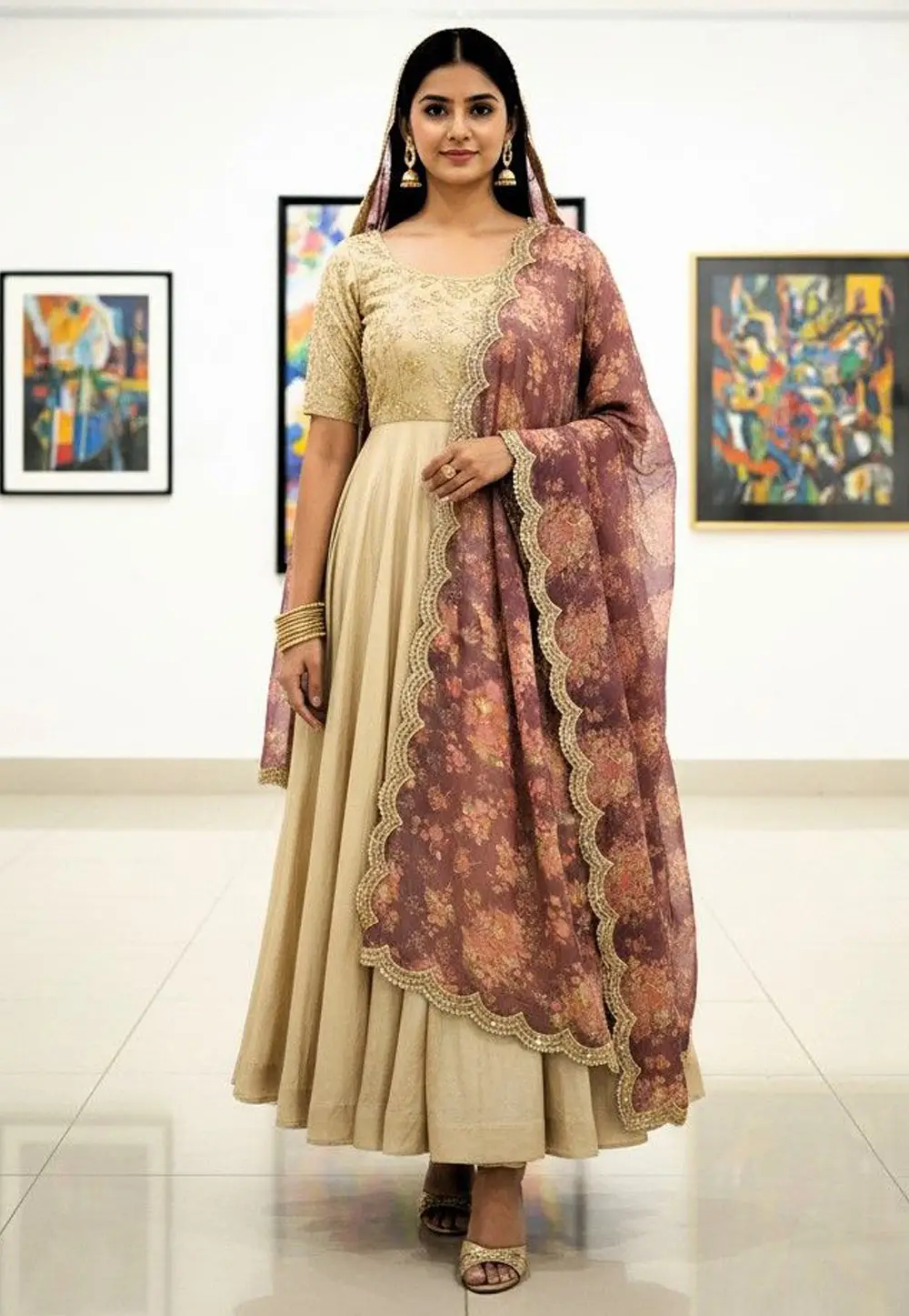 Wine Art Silk Dupatta 333085