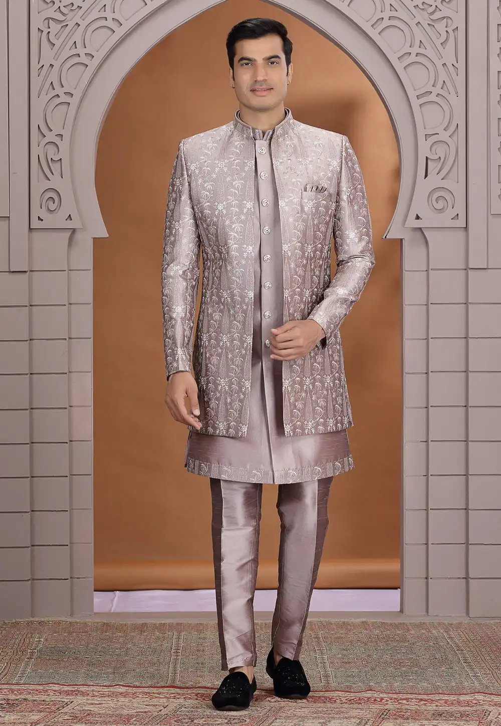 Wine Art Silk Indo Western Suit 319035