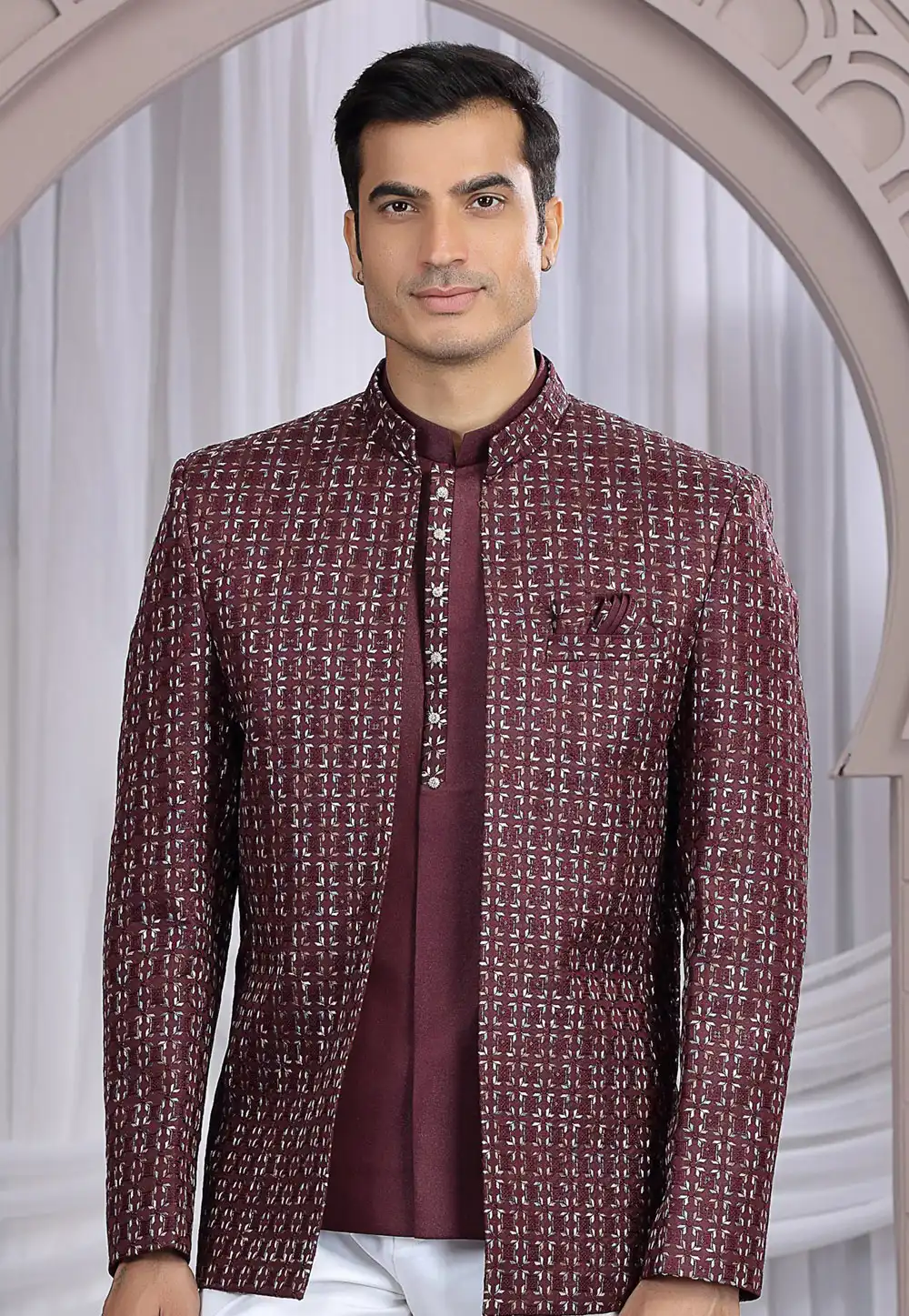 Wine Art Silk Jodhpuri Suit 319139