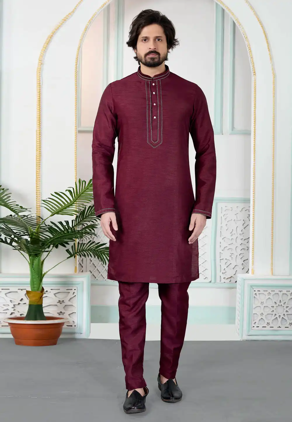 Wine Art Silk Kurta Pajama 323393