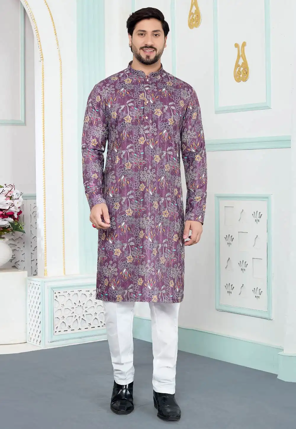 Wine Art Silk Kurta Pajama 323418